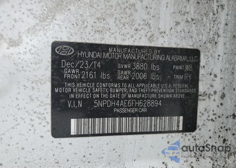 2015 Hyundai Elantra Se from USA, damaged, VIN 5NPDH4AE6FH628894